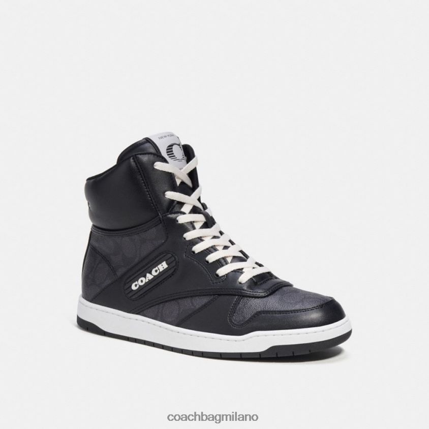 Coach uomini sneaker alta c202 in tela esclusiva carbone/nero FPN0Z8741