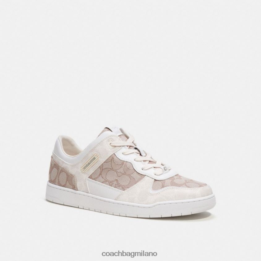 Coach uomini sneaker c201 in caratteristico jacquard gesso/pietra FPN0Z8744