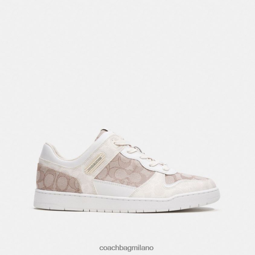 Coach uomini sneaker c201 in caratteristico jacquard gesso/pietra FPN0Z8744