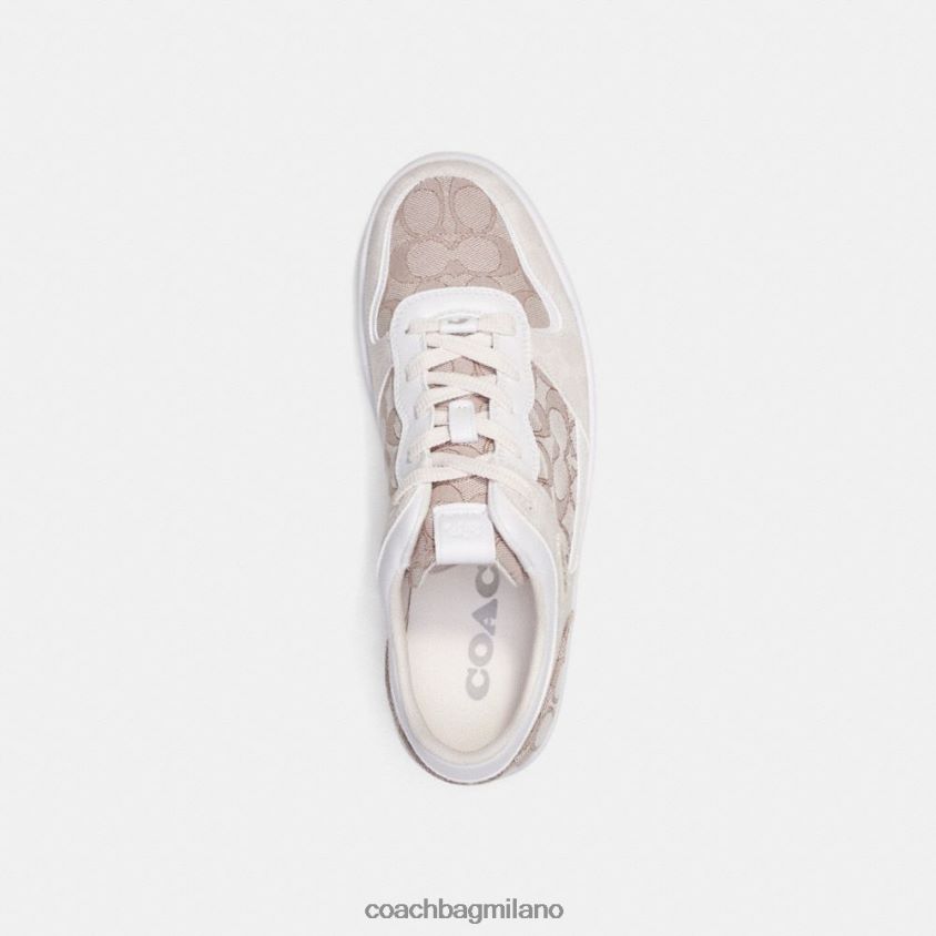 Coach uomini sneaker c201 in caratteristico jacquard gesso/pietra FPN0Z8744