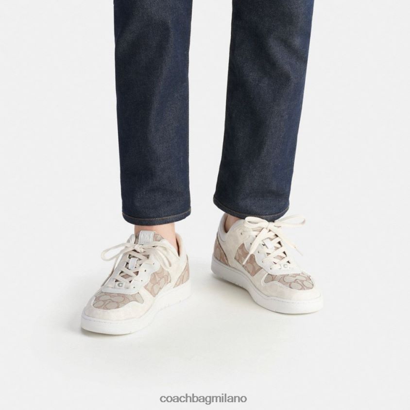 Coach uomini sneaker c201 in caratteristico jacquard gesso/pietra FPN0Z8744