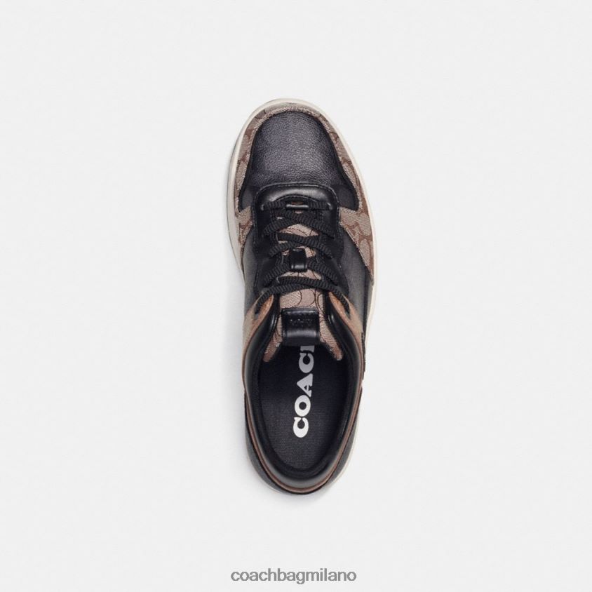 Coach uomini sneaker c201 in tela esclusiva nero/acero FPN0Z8742