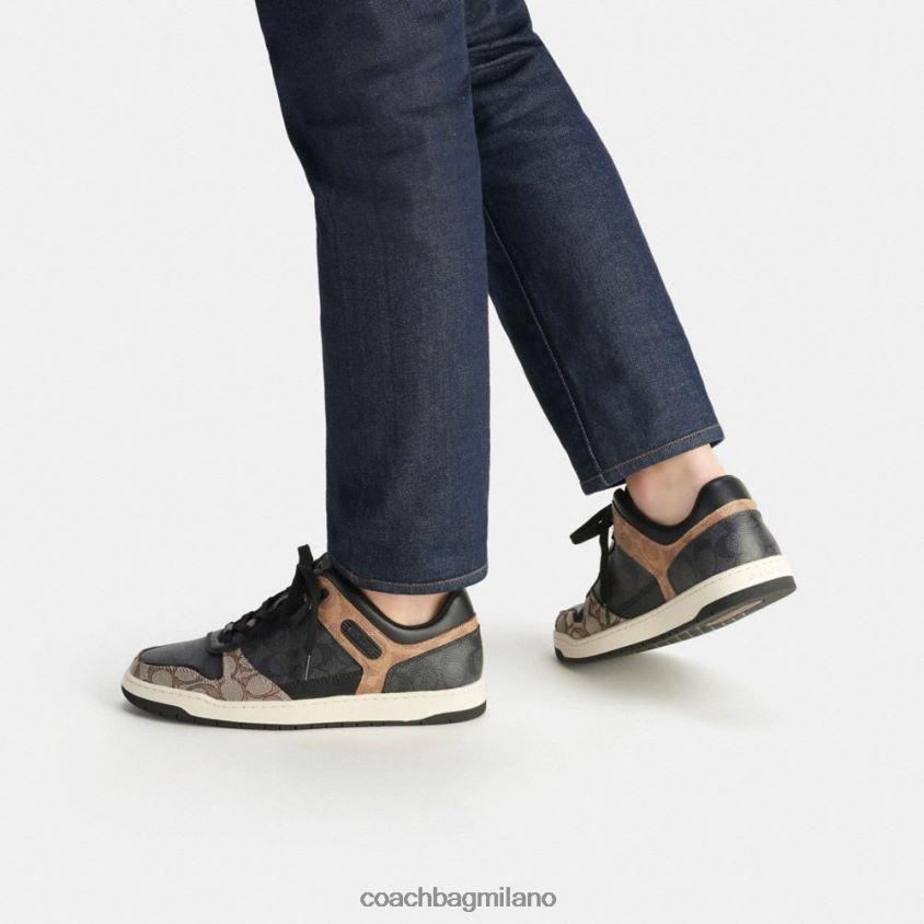 Coach uomini sneaker c201 in tela esclusiva nero/acero FPN0Z8742