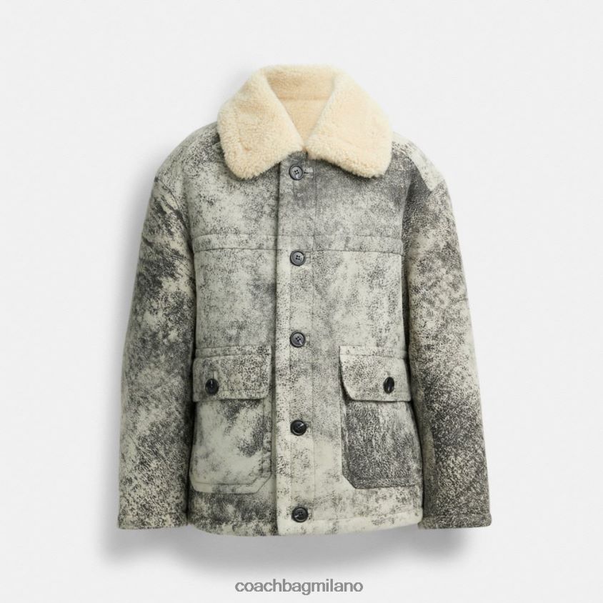 Coach uomini cappotto in shearling nero/grigio FPN0Z8760