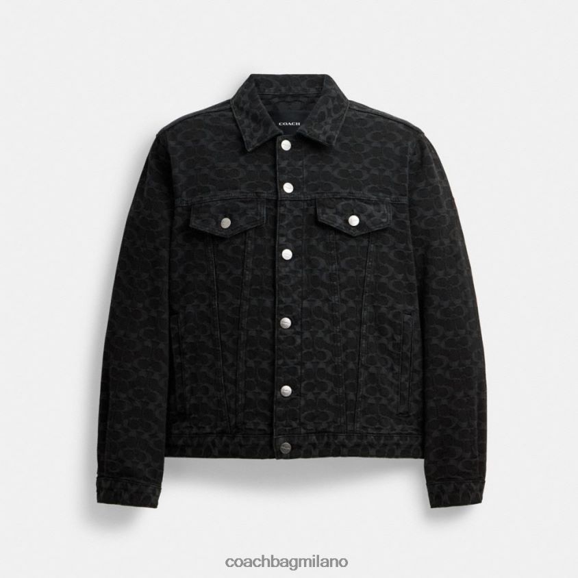 Coach uomini giacca di jeans caratteristica firma nera FPN0Z8761