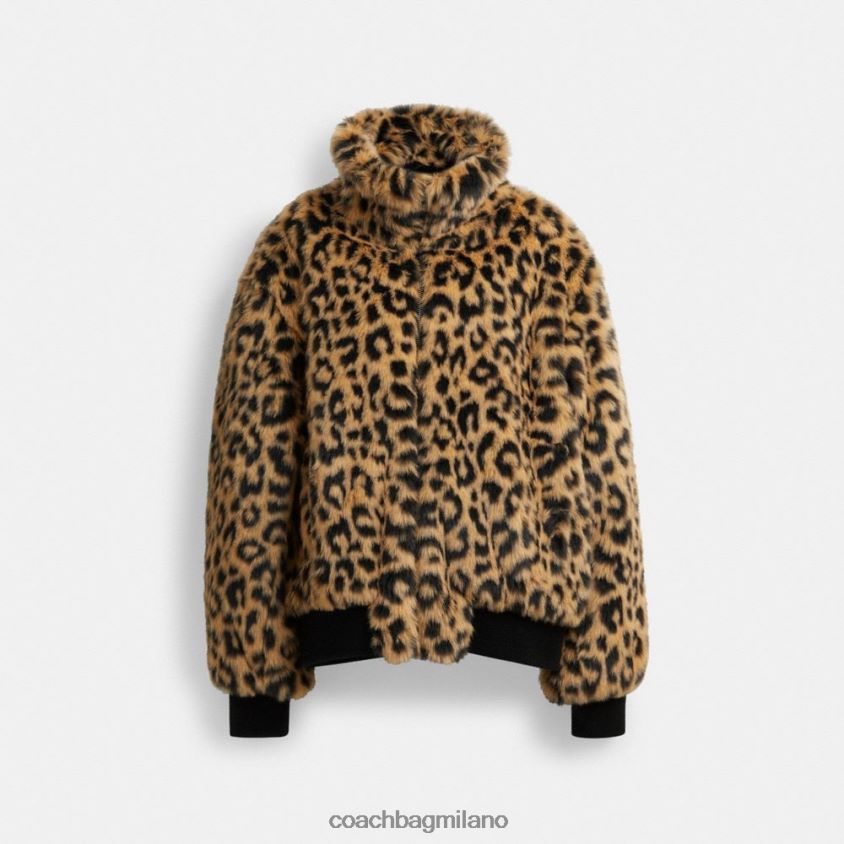 Coach uomini giacca in pelliccia sintetica stampata leopardo FPN0Z8752