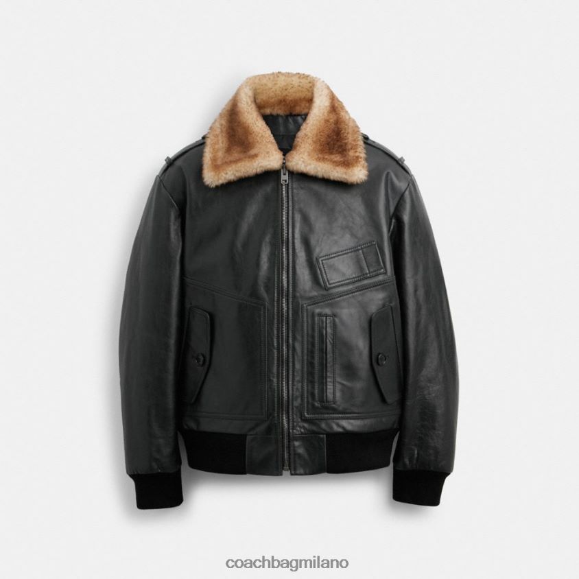 Coach uomini giacca pratica in shearling nero FPN0Z8754